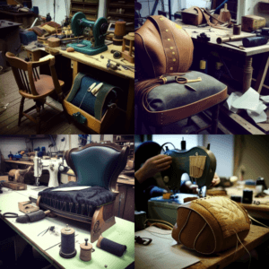 Reupholstery - Skilled artisan reupholstering a vintage armchair with beautiful fabric